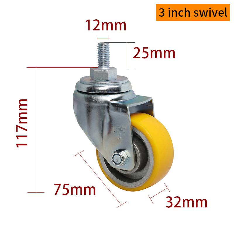 EDL Medium Duty 3inch 150kg Yellow TPU Threaded Caster by Swivel and Brake type 503S-86A