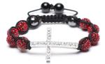 Shamballa Bracelet, Crystal Pave Argil Beads, Silver Plated Brass Cross