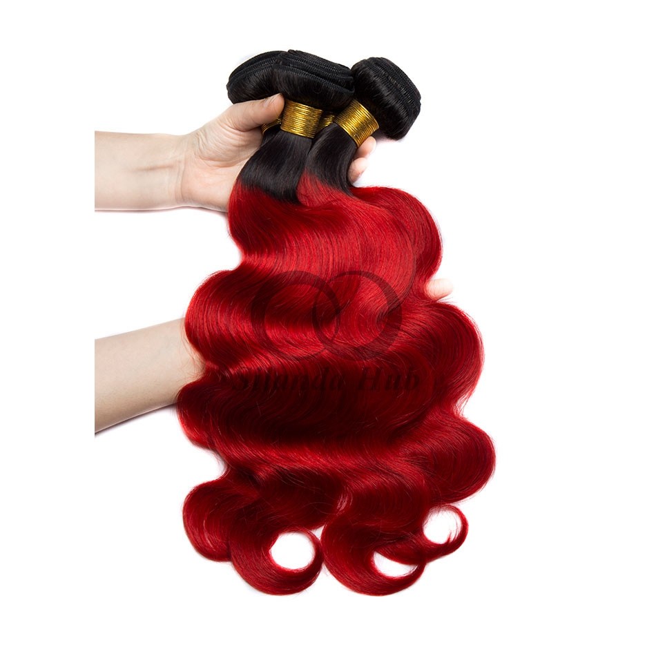 #T1B/Red Body Wave Remy Human Hair Bundles Sew In Weave Bundles Brazilian Bundle Deals