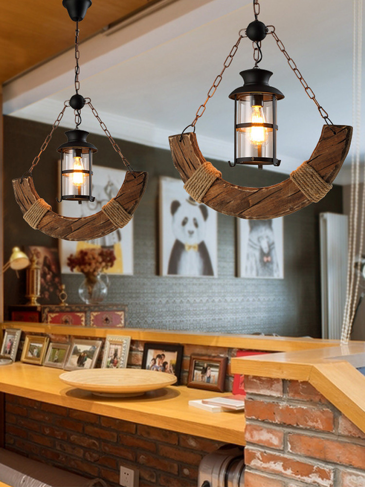 Industrial Wood Chandelier Creative Living Room Bar Dining Room Handing Lamp(WH-VP-217)