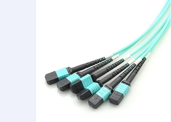 12 Fiber Optic Patch Cord Aqua Color MPO - MPO LSZH SM / MM For Broadband