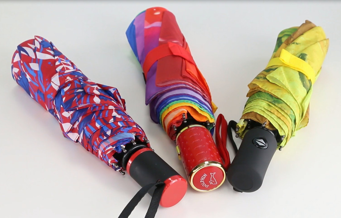 Auto open close 3 Foldable Umbrella Windproof Plastic Handle