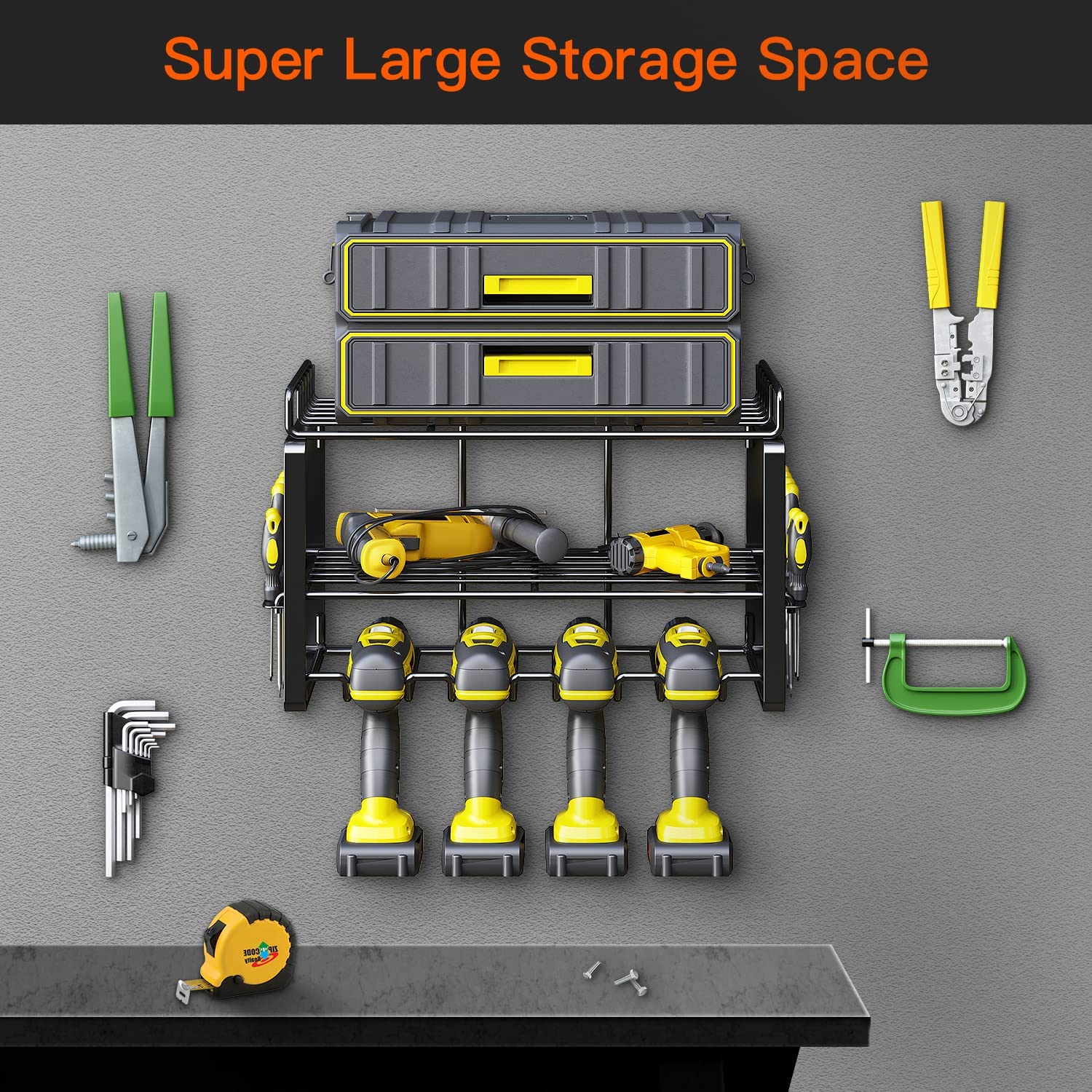 Heavy Duty Floating Tool Shelf Organizer Wall Mounted Garage Storage Rack for Handheld Power Tools