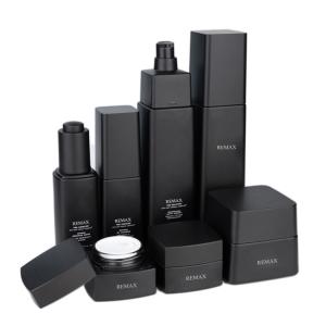 Quality Luxury Glass Cosmetic Packaging Bottle Skincare Set Matt Black 30ml 100ml 125ml 50g wholesale