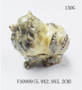 China dog shape gold plated trinket box metal jewelry boxes small dog  jewelry boxes on sale