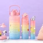 Water Bottles 3 Pcs Set With Time Marker Wide Mouth Leakproof Sports Fitness Gym