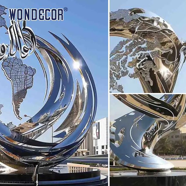 Large outdoor square forged metal modern irregular geometric stainless steel sculpture