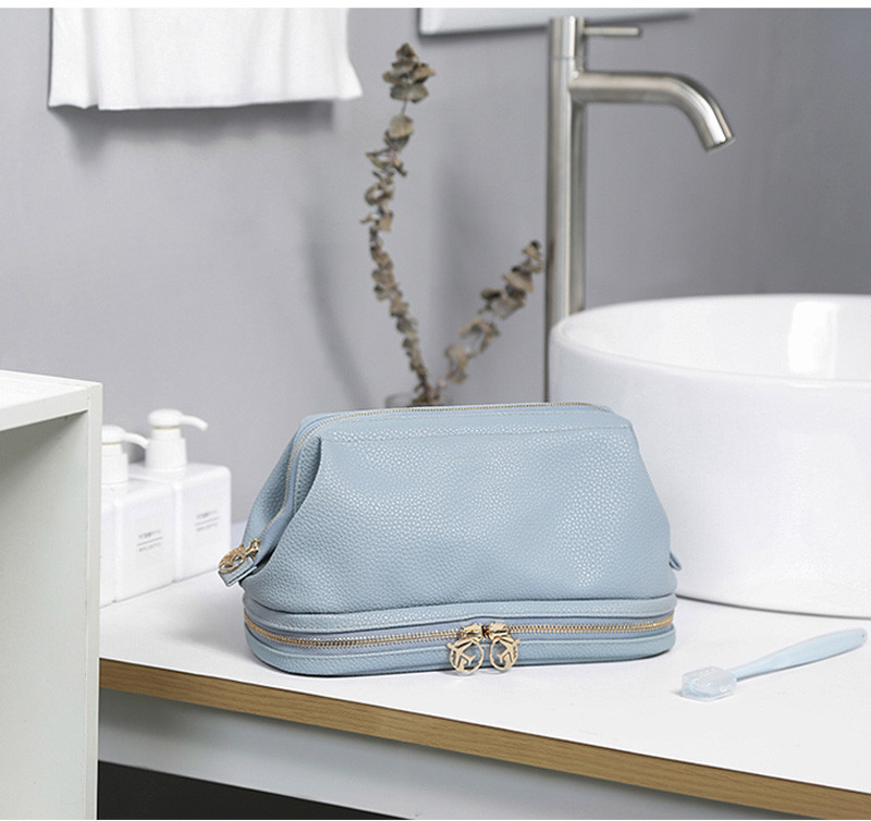 Blank Wholesale Two Zipper Luxury Cosmetic Bag High Quality Makeup Travel Bag