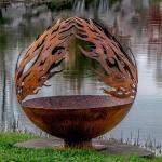 Phoenix Pattern Design Rusty Outdoor Metal Fire Ball in Corten Steel