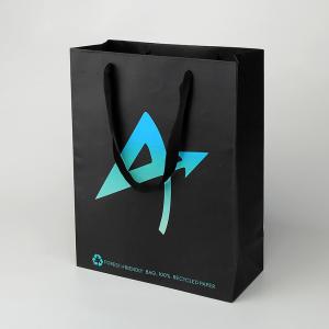 Quality Black Paper Shopping Bag Black Bag Holographic Logo Printing Retail Bags wholesale