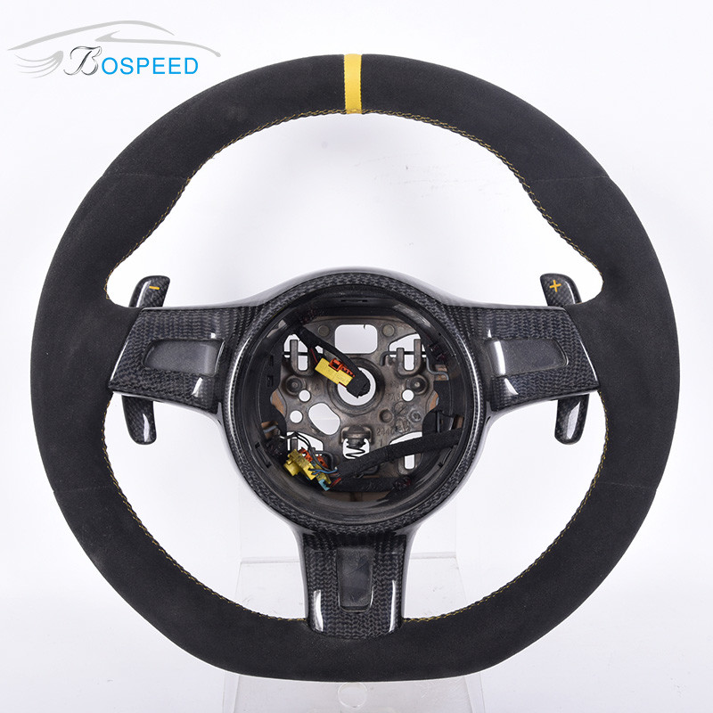 400mm Full Leather Alcantara Porsche 992 Steering Wheel Yellow Stripe