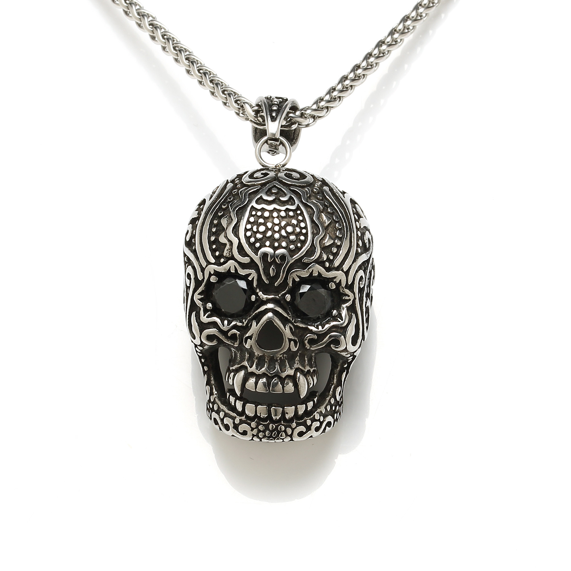Wholesale Men Fashion Jewelry Cool Hip Hop Vintage Skull Head Pendant Necklace