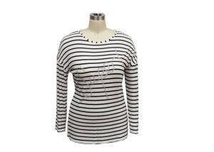 Quality Ladies Yarn Dye Shirt Ladies Long Sleeves Shirt Round-neckline Rayon Elastane Fabric Sequin Decoration wholesale