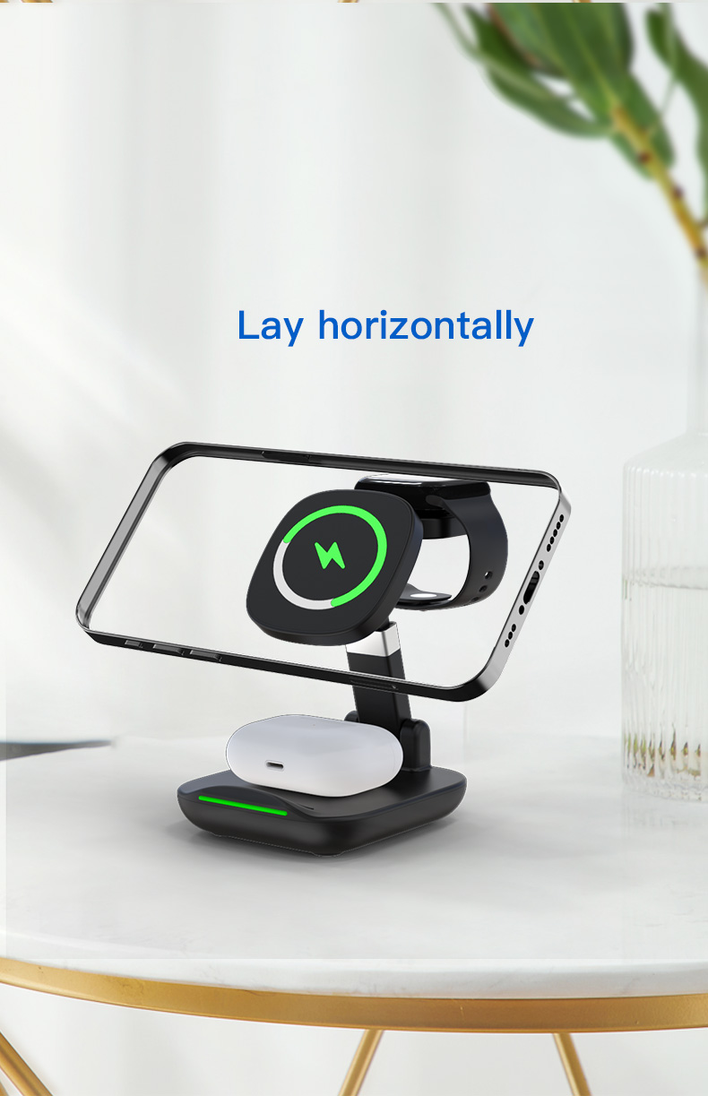 15W Foldable Wireless Charging Fast Charging ABS 3 In 1 Fast Charging Station