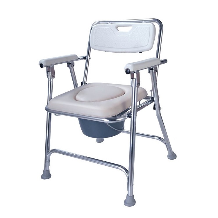 Steel Adjustable Height Shower Commode Toilet Chair With Arm Rest