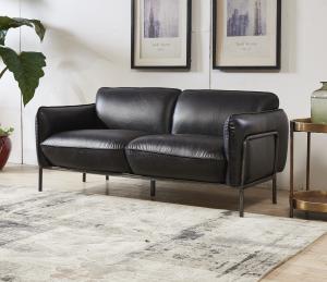 Quality Antique Slate Color Black Leather Two Seater Sofa Bed With Steel Frame Old Finishing wholesale