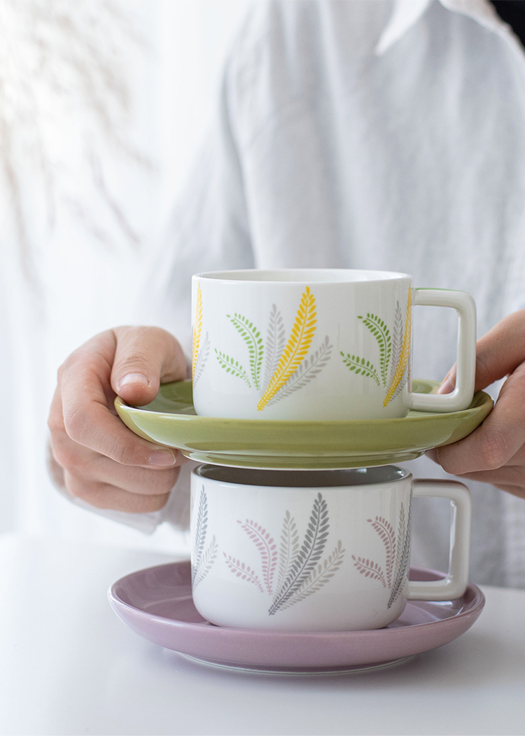 Custom Ceramic Coffee Cup And Saucer With Decal Nordic Design Style for Business Gifts