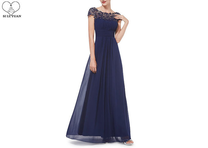 Gray Wedding Bridesmaid Dresses Short Sleeve Floor Length Lace And Pleating