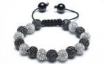Adjustable Shamballa Bracelet, Black & Crystal Rhinestone Ball