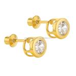 Handmade 4mm Clear CZ Gold Plated Stud Earrings for Baby Children 925 Silver