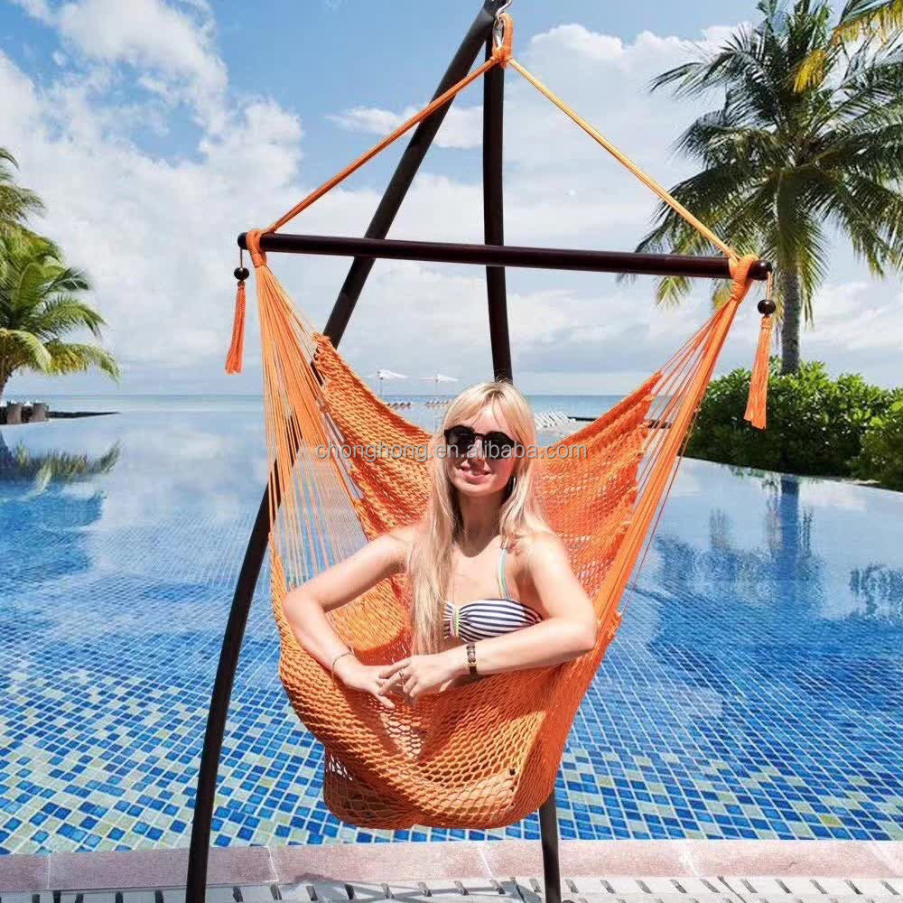 Outdoor Indoor White Rope Hammock Chair with Stand