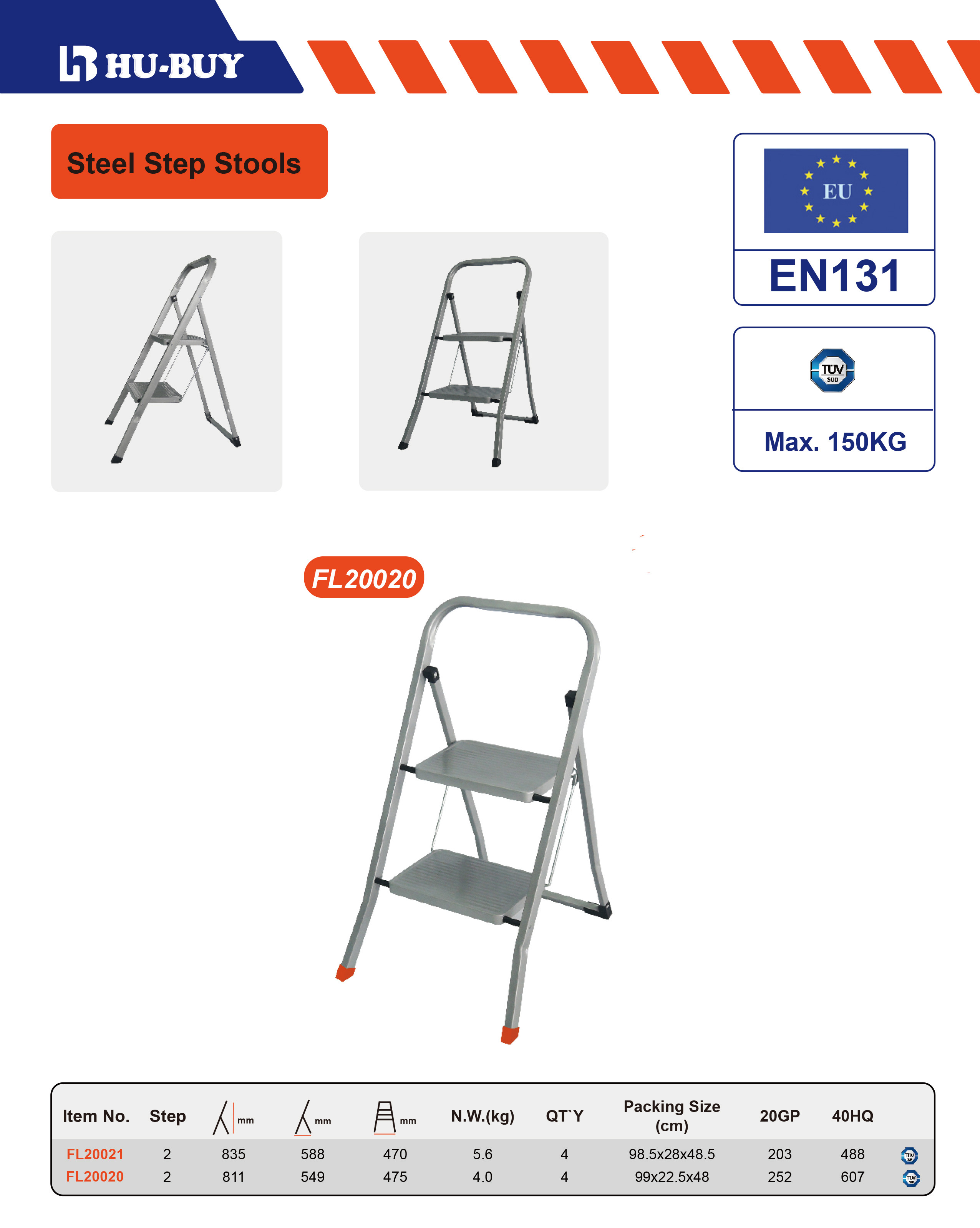 Slip Resistant 2 Step Steel Stool Compact Foldaway Size Stable Performance