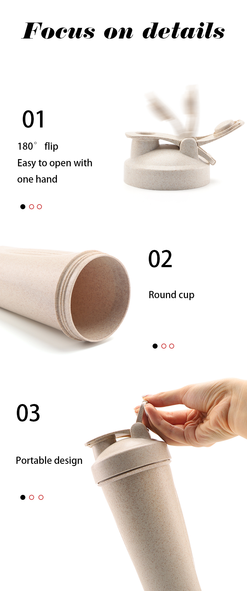 600ml Sports Environmental Protection Material Wheat Shaker Bottles Protien Shaker Bottles