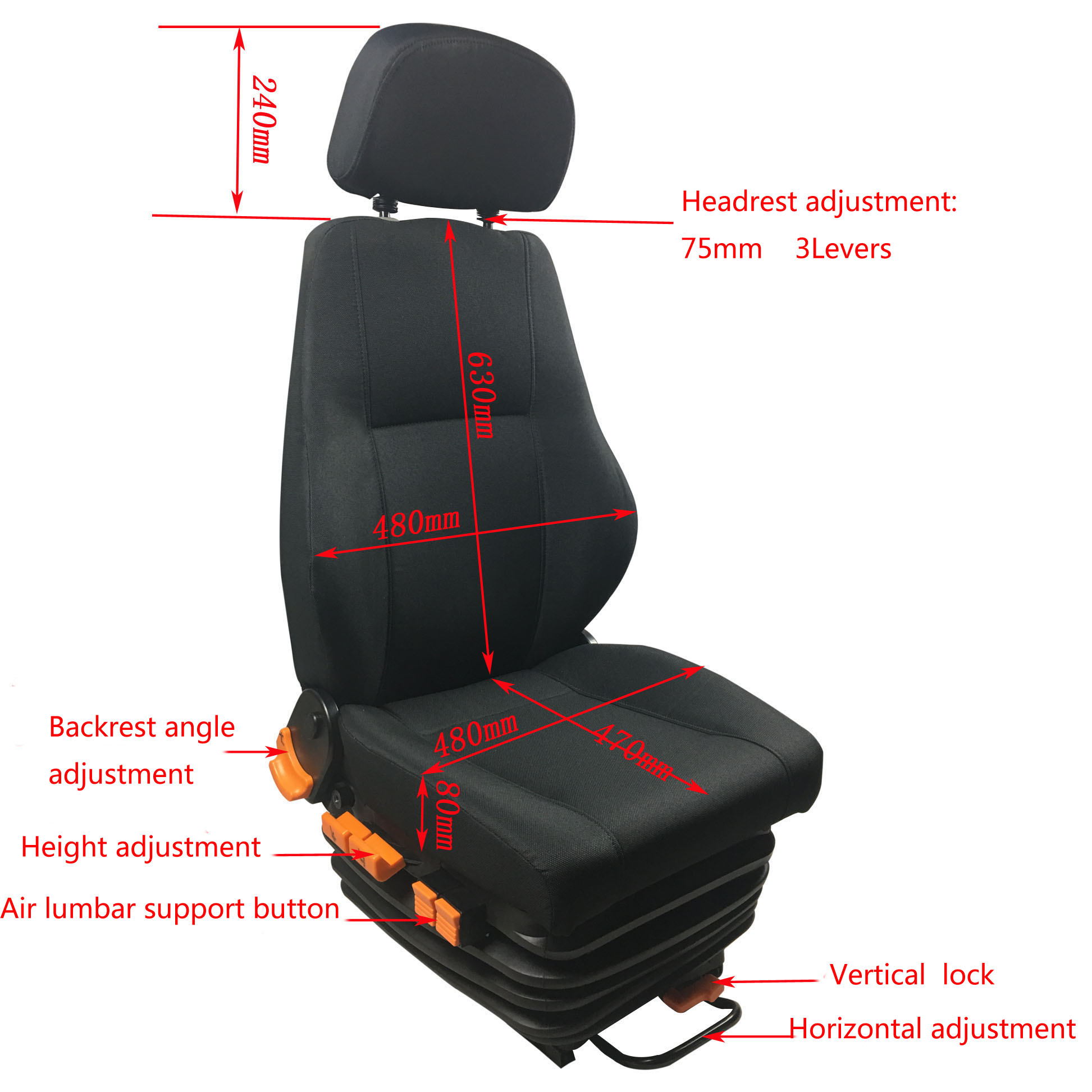 Air Suspension Tour Bus Driver Seat With Height Adjustment