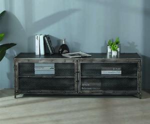 Quality Iron Gray Color Industrial Style Metal Iron TV Stand With Metal Mesh Door wholesale