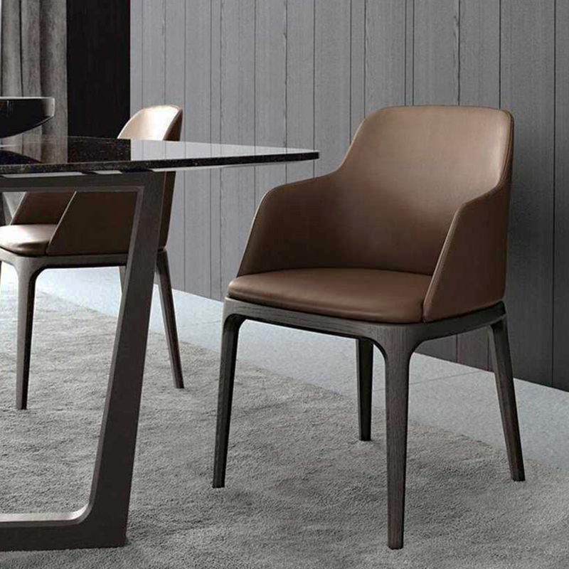 Black Brown Grey Nordic Dining Chair 60cm Seat Height Leather Ash Wood Dining Chairs