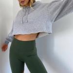 Plain Cropped Hooded Sweatshirts French Terry Women Jumper Sweater
