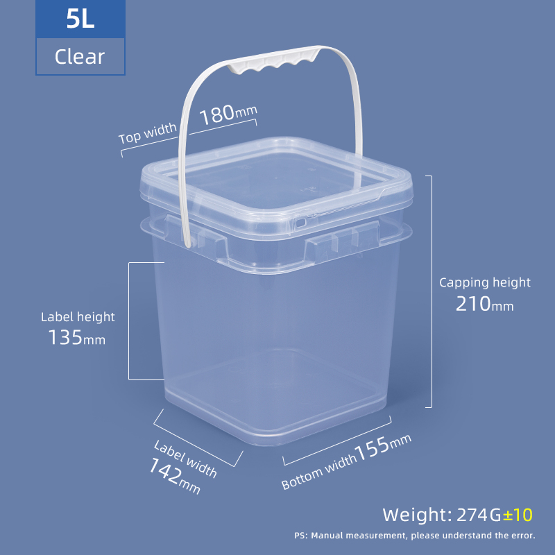 5L Square Food Grade High Density Polyethylene Bucket Organizer Custom Printed Plastic