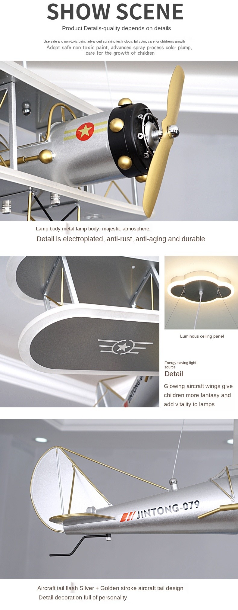 Creative Led Children's Aircraft Lamp Boy Bedroom Room Lamp Modern Personality Fashion Simple Cartoon Chandelier(WH-MA-1