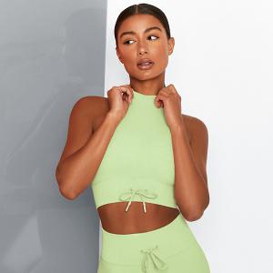 Quality Striped turtleneck sports bra seamless solid color gather yoga lingerie fitness turtleneck vest wholesale