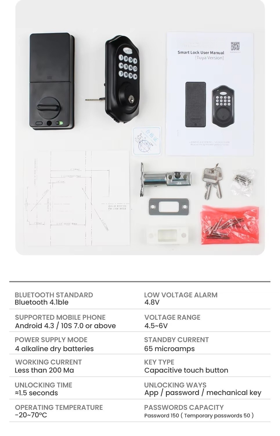Automatic Smart Exterior Door Lock 78.8*145.6*14.6mm Digital Lock For Wooden Gate