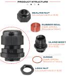 Polyamide PG13.5 Cable Gland, 20.4mm PG Thread IP68 Insulated Cable Gland for 6