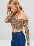 Women Frill Leopard Off Shoulder Crop T-shirt