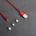 Durable 3 In 1 Magnetic Usb Cable , Round LED Nylon Magnetic Charging Cable