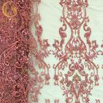 OEM Pink Beaded Lace Fabric For Evening Dress Garment