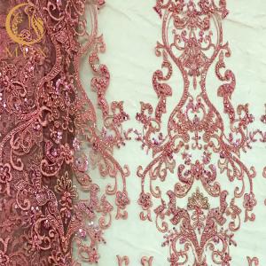 Quality OEM Pink Beaded Lace Fabric For Evening Dress Garment wholesale