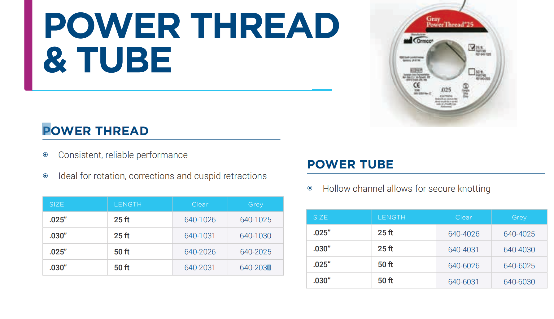 Clear 0.025 FT25 Dental Orthodontic Supply POWER THREAD Power Tube Class II Instrument for Clear/Grey Braces 640-1026