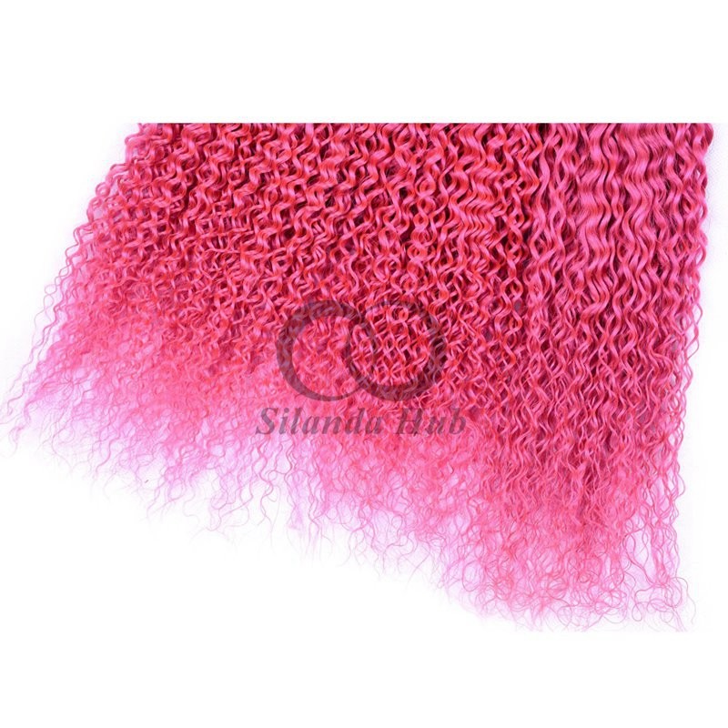 #T1B/Pink Kinky Curly Remy Human Hair Bundles Sew In Weave Bundles Brazilian Bundle Deals