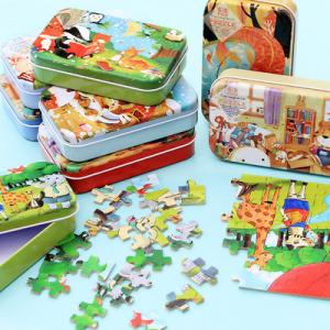 Quality Baby Cartoon Animal Puzzle Print Jigsaw Puzzle Educational Toy With A Tin Box wholesale