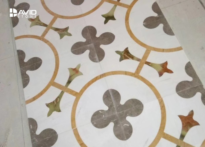 Rectangle Water Jet Marble Floor Medallions Simple Flower Patter Design