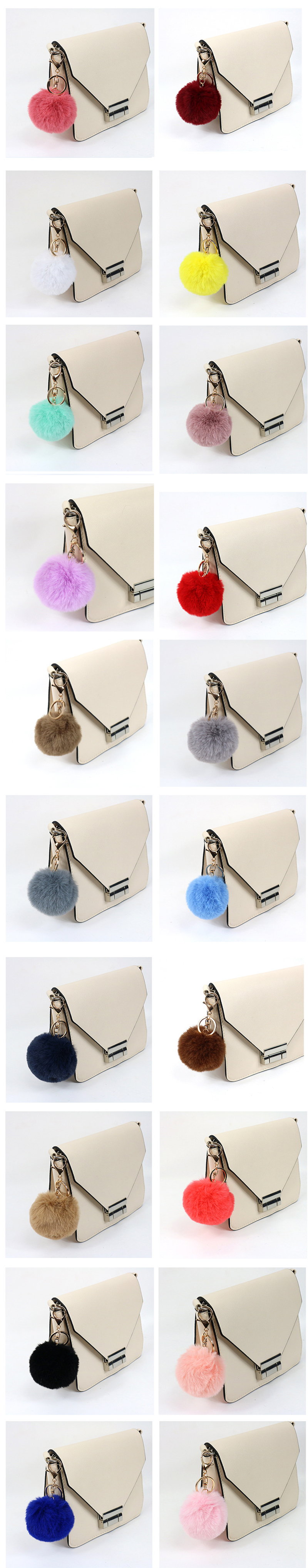 Handbag Pom Pom Fluffy Keyring , Faux Fur 120mm Unique Keychains For Women
