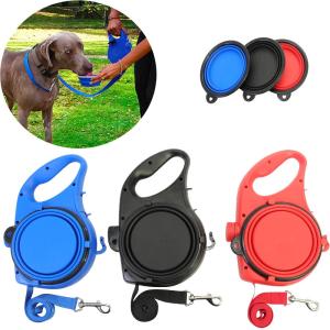 Quality Blue Orange Dog Leash Water Bowl Retractable Nylon Dog Lead With Water Bowl wholesale