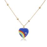 Rainbow Enamel 14k Gold Jewelry Thin Bead Chain Necklace Heart Shaped