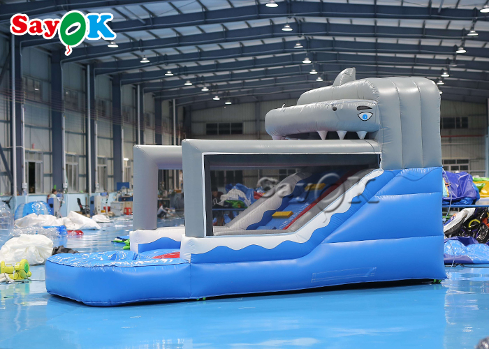 Small Inflatable Slide Toddler PVC Inflatable Shark Wet And Dry Slide For Amusement Park