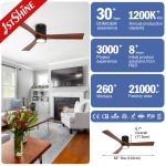 Modern 3 Blade Natural Wood LED Flush Mounted Ceiling Fan with 5 Speeds DC Motor