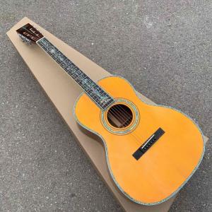 Quality Yellow Painting Solid Spruce Top 39 Inch 000 Type Acoustic Guitar Abalone Ebony Open Headstock wholesale